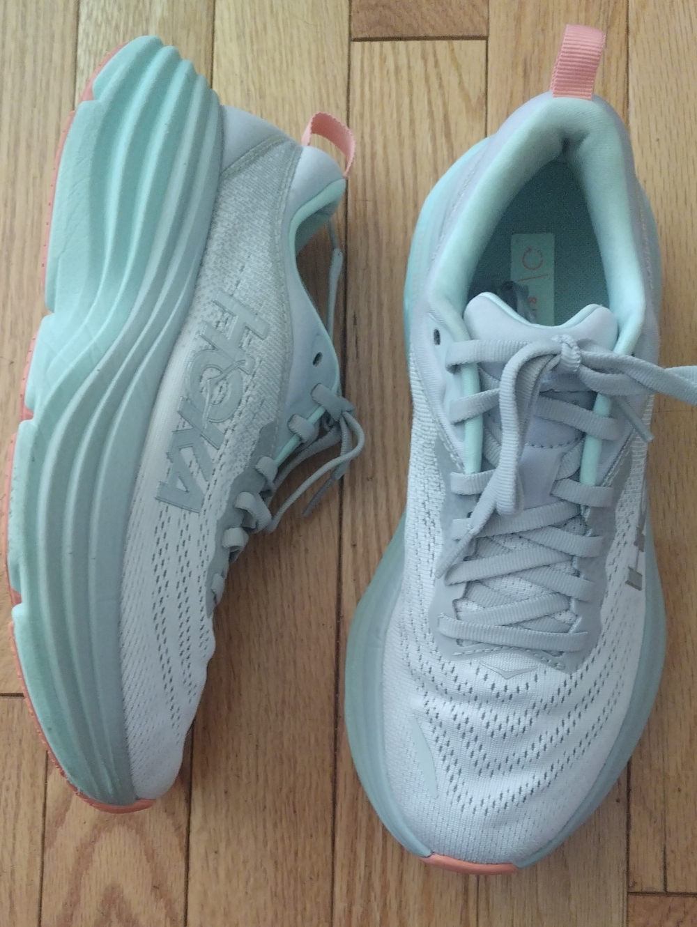 Hoka Bondi 8 Women's Mint Green and Gray Athletic Running Sneakers